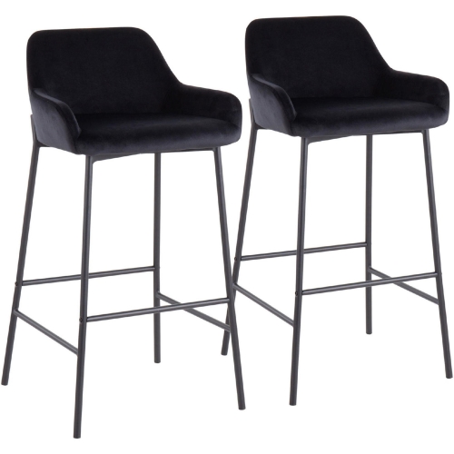 Daniella 30" Bar Stool in Black Velvet & Black Metal (Set of 2)